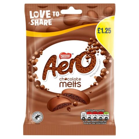 Aero Melts Milk Chocolate Sharing Bag 80g PMP £1.25 x 12