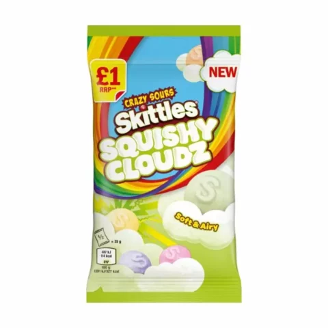 Skittles Squishy Cloudz Sour Sweets Fruit Flavoured Sweets Treat Bag 70g PMP £1 x 14