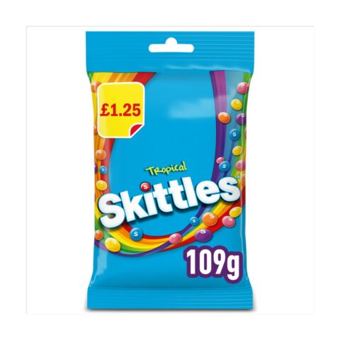 Skittles Vegan Chewy Sweets Tropical Fruit Flavoured Treat Bag £1.25 PMP 109g x 14