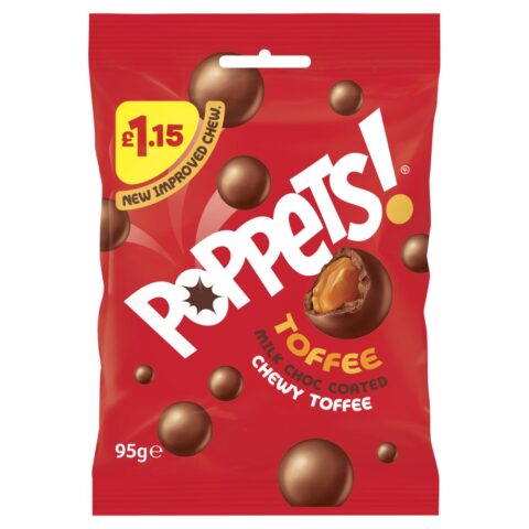 Poppets Milk Choc Coated Chewy Toffee 95g x 10