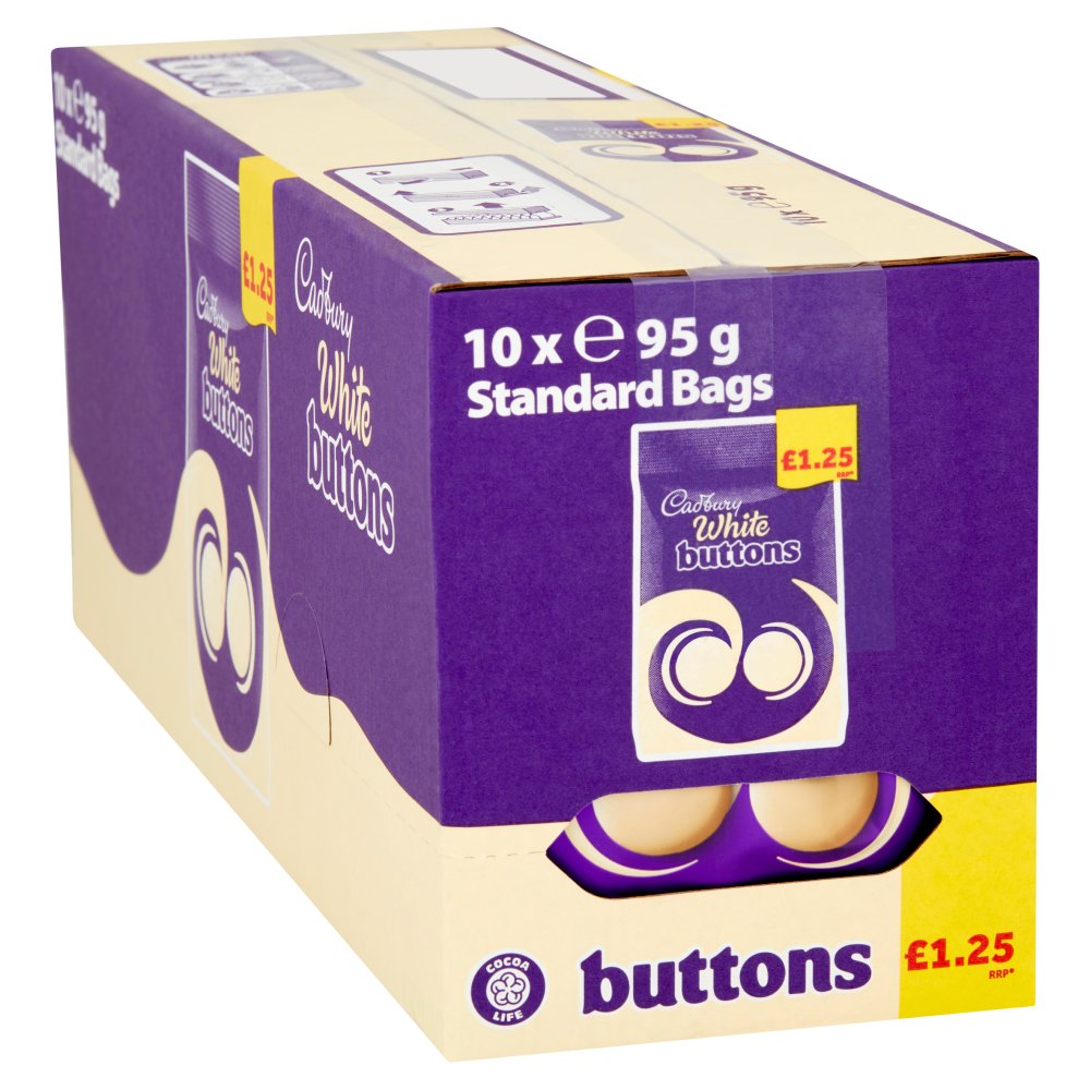 Cadbury White Buttons Chocolate Bag £1.25 PMP 95g x10