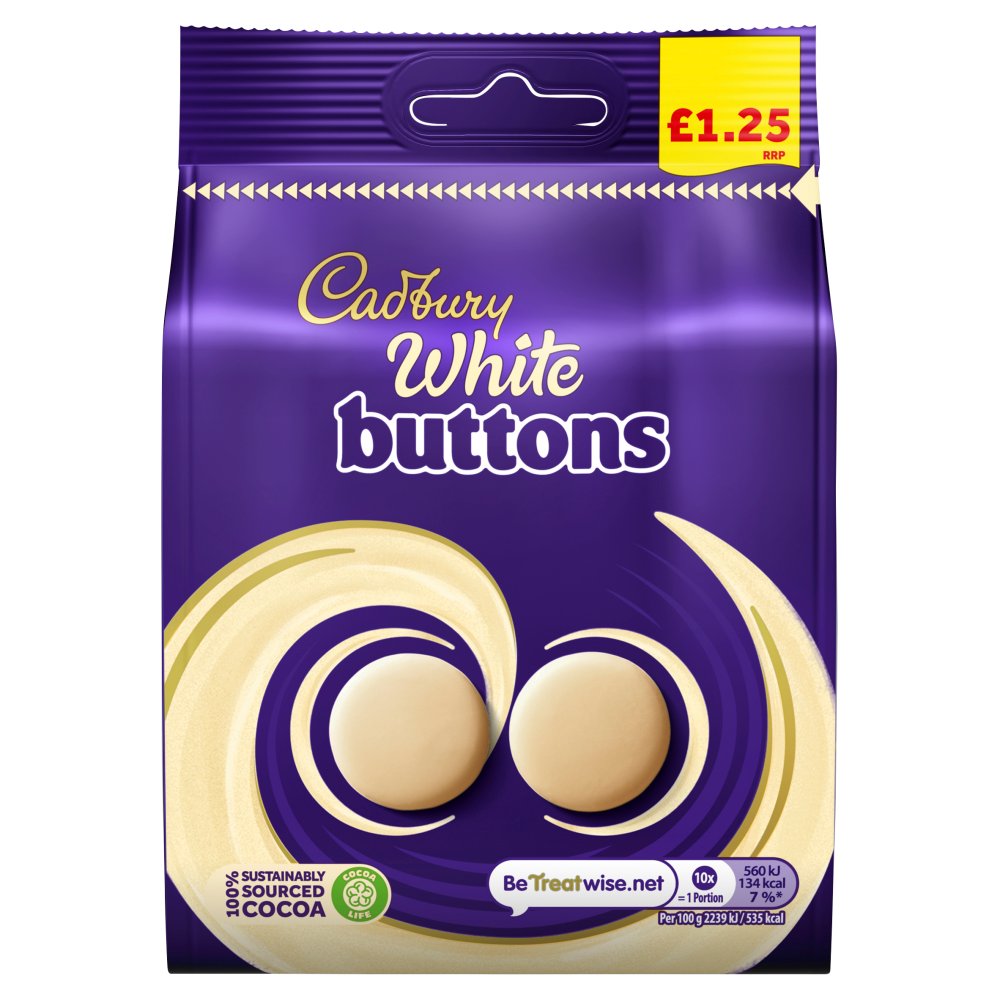 Cadbury White Buttons Chocolate Bag £1.25 PMP 95g x10