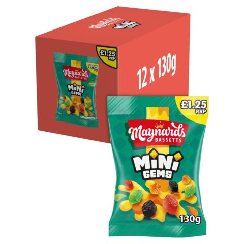 Maynards Bassetts Mini Gems Sweets Bag £1.25 PMP 160g x 12