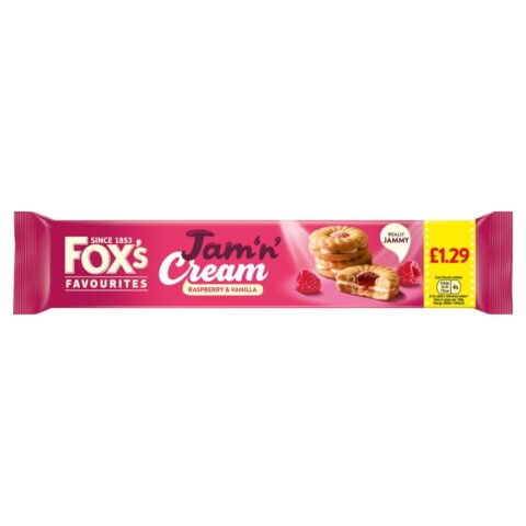 Fox's Favourites Jam 'n' Cream Raspberry & Vanilla 150g x 12