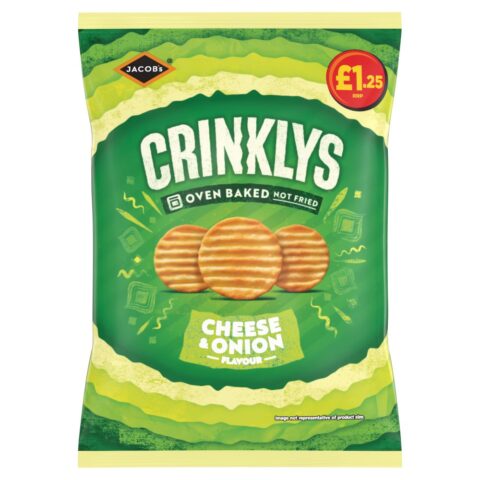 Jacob's Crinklys Cheese & Onion Snacks 90g PMP £1.25 x 15